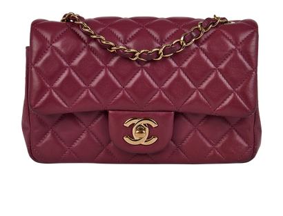Mini Rectangular Classic Flap, &pound;3,500, Handbags, Purple, Lambskin Leather, Front view